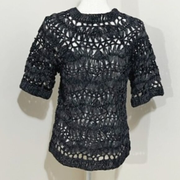 Chicos Blue Gray Twist Pinstripe Crochet Cardigan Sweater - Picture 4 of 7